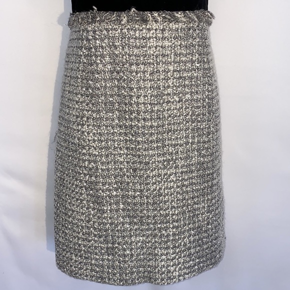 J. Crew Metallic and White Knit Tweed Fringe Velvet Trim Sheath Dress size 10p - Picture 7 of 16